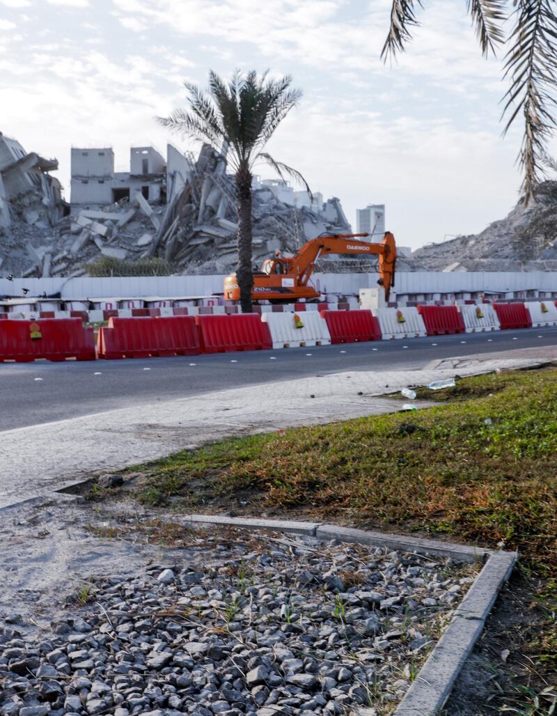 Abu Dhabi, United Arab Emirates, November 28, 2020.  The surrounding areas the morning after the demolition of the Mina Zayed Plaza. Victor Besa/The National
Section:  National News