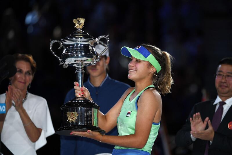 Sofia Kenin poses with the trophy after beating Garbine Muguruza in the Australian Open final. The tournament in January was the last major tennis event before the coronavirus lockdown. AFP