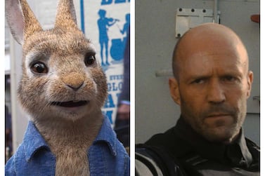 Stills from 'Peter Rabbit 2' and 'Wrath of Man', which are among the films releasing in cinemas this Eid. Sony Pictures, Metro Goldwyn Mayer Pictures 