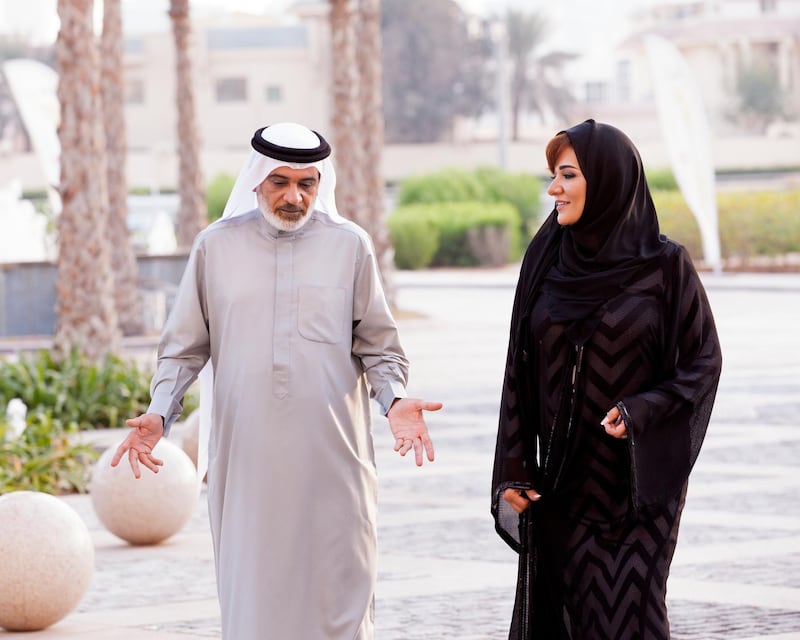 Mansoor Al Feeli and Fatima Al Taei play lawyers in the show 'Justice: Qalb Al Adala', which is now streaming on Netflix worldwide. Courtesy OSN