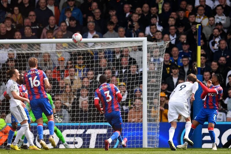 Leeds United's Patrick Bamford scores the opening goal against Crystal Palace. AFP
