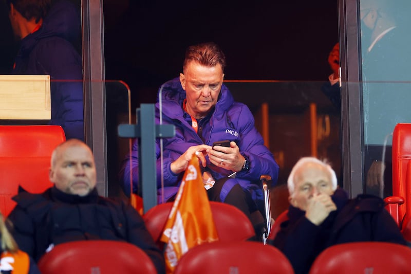 Netherlands' head coach Louis van Gaal watches on from the stands. EPA