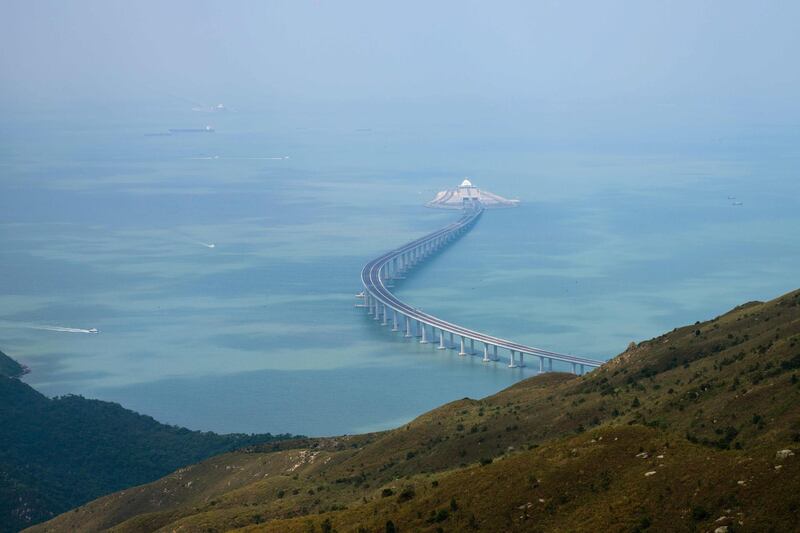 A section of the Hong Kong-Zhuhai-Macau Bridge is seen from Lantau island in Hong Kong. AFP Photo