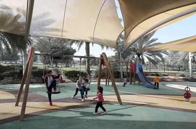 ABU DHABI , UNITED ARAB EMIRATES , December 14  – 2018 :-  Children playing in the kids play area at the Yas Gateway Park on Yas Island in Abu Dhabi. ( Pawan Singh / The National ) For News