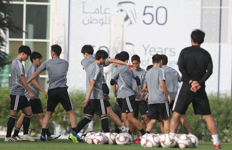 Japan take part in a training session in Abu Dhabi on the eve of their Asian Cup quarter-final match against Vietnam.