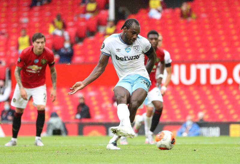 West Ham United's Michail Antonio scores from the penalty spot. Reuters