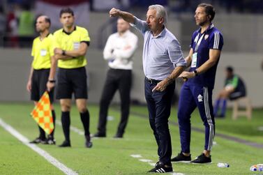 UAE manager Bert van Marwijk, second right, was pleased with his side's efforts against Indonesia, especially in the second half. Chris Whiteoak / The National