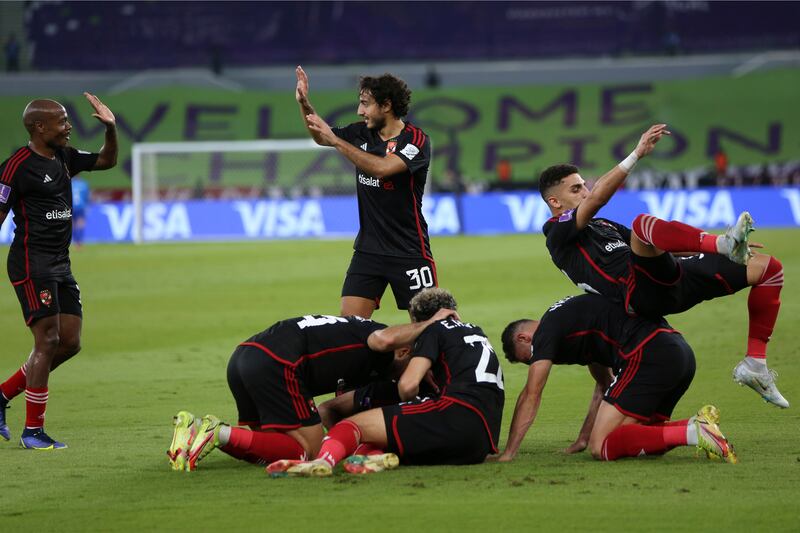 Al Ahly players celebrate scoring against Urawa during the Club World Cup third place match. AP