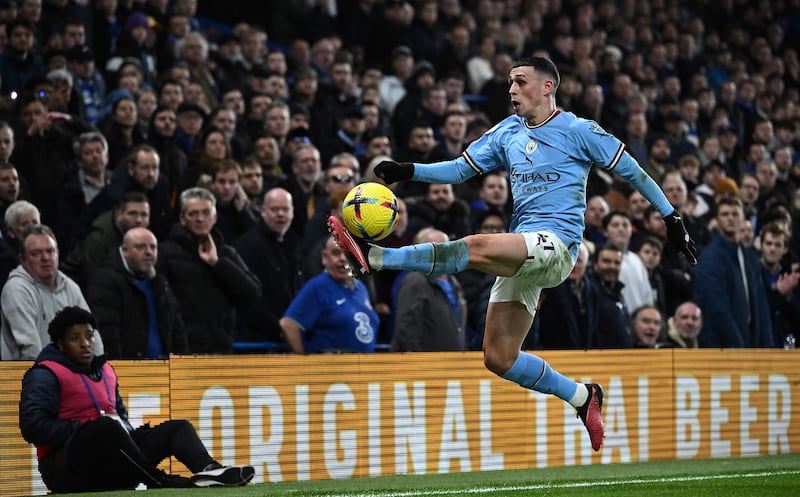 Manchester City's Phil Foden controls the ball. AFP 