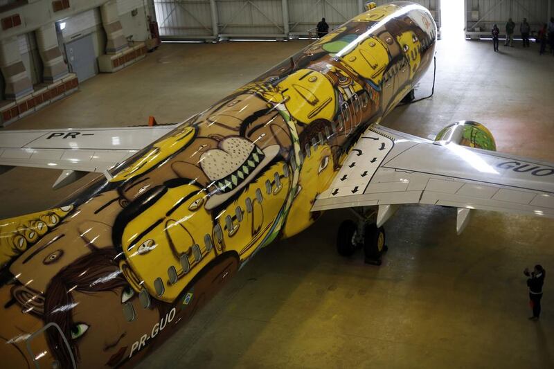 A view from inside a hangar of the Boeing 737 the Brazil national football team will travel in during the 2014 World Cup. Nacho Doce / Reuters / May 27, 2014