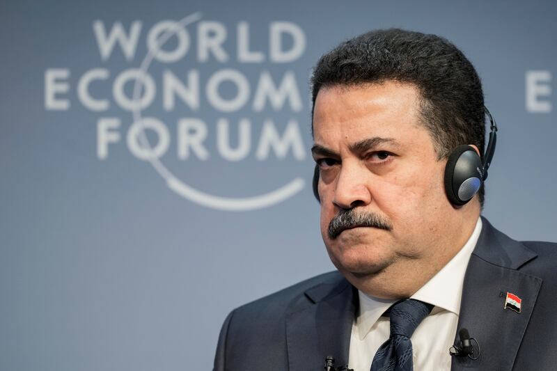 Iraq's Prime Minister Mohammed Shia Al Sudani at the World Economic Forum in Davos, Switzerland. AP Photo