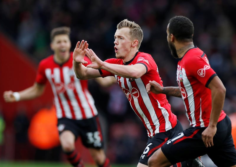 Soccer Football - Premier League - Southampton v Tottenham Hotspur - St Mary's Stadium, Southampton, Britain - March 9, 2019  Southampton's James Ward-Prowse celebrates scoring their second goal with Ryan Bertrand           Action Images via Reuters/Paul Childs  EDITORIAL USE ONLY. No use with unauthorized audio, video, data, fixture lists, club/league logos or "live" services. Online in-match use limited to 75 images, no video emulation. No use in betting, games or single club/league/player publications.  Please contact your account representative for further details.