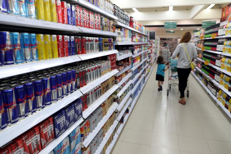 Dubai, United Arab Emirates - January 23rd, 2018: Spinneys and Waitrose will be introducing warning signs in all supermarkets in the UAE on the effects of caffeine on children, following a  growing number of UK supermarkets banning sales of caffeinated drinks to under-16s. Tuesday, January 23rd, 2018 at Spinneys, Motor City, Dubai. Chris Whiteoak / The National