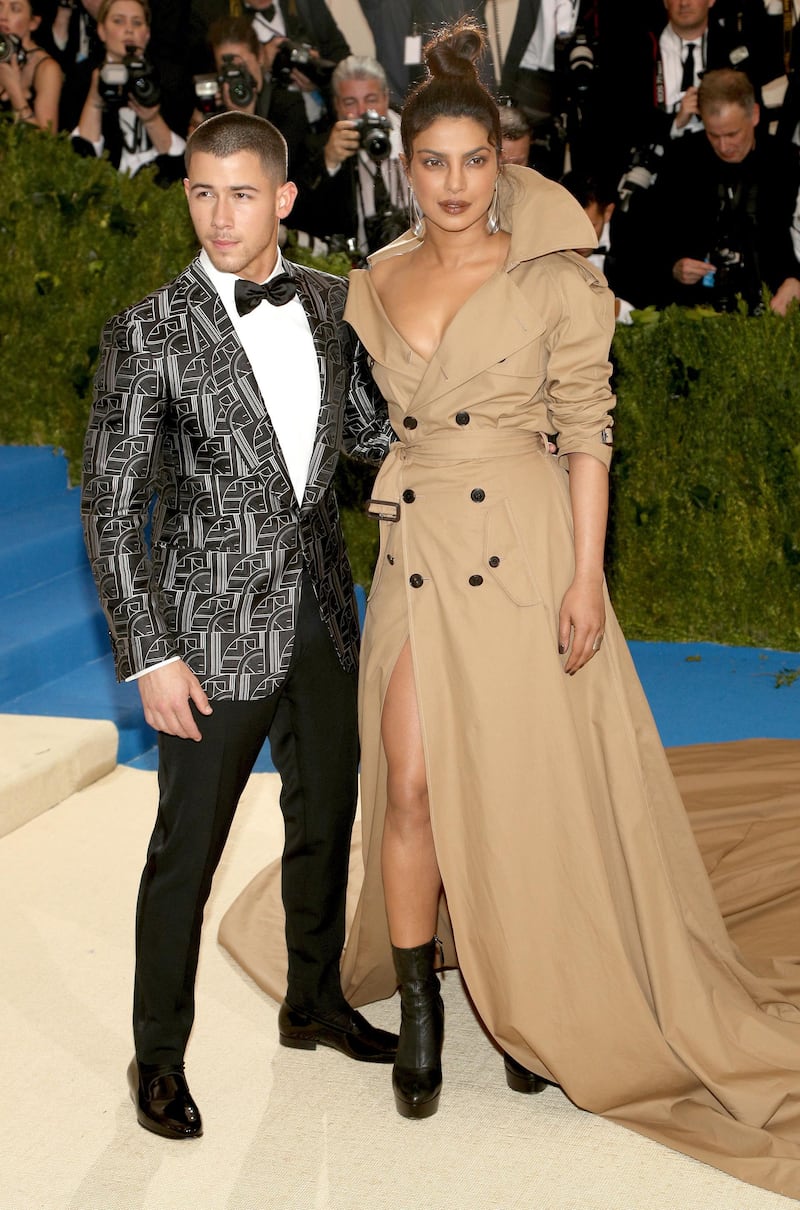 epa06956576 (FILE) - US musician Nick Jonas (L) and Indian actress Priyanka Chopra arrive on the red carpet for the Metropolitan Museum of Art Costume Institute's benefit celebrating the opening of the exhibit 'Rei Kawakubo/Comme des Garons: Art of the In-Between' in New York, New York, USA, 01 May 2017 (reissued 18 August 2018). According to media reports, Nick Jonas and Indian actress Priyanka Chopra announced their engagement on social media.  EPA-EFE/JUSTIN LANE