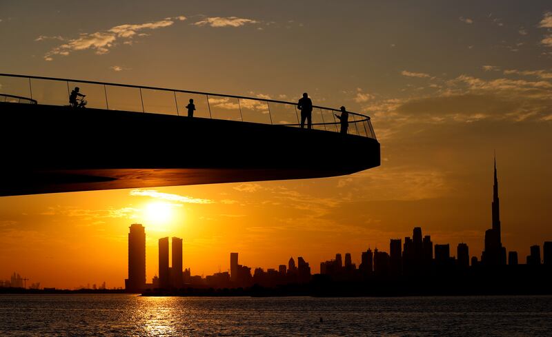 Watching the sun set from the new viewing deck in Dubai Creek Harbour, Dubai. All photos: Chris Whiteoak / The National