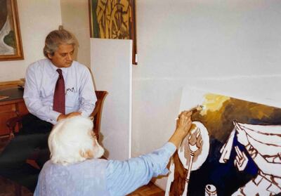 Arun Vedahra and MF Husain at Vadehra Art Gallery. Photo: Vadehra Gallery