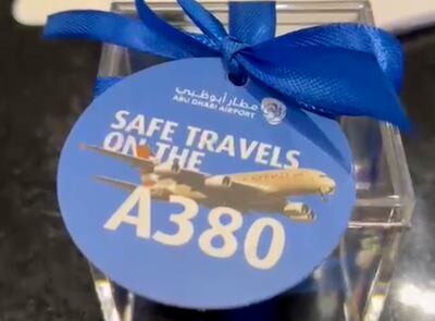Travellers on the Etihad Airways A380 were given special gifts. Photo: Janelle Meager / The National