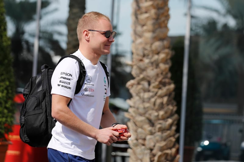 Mercedes driver Valtteri Bottas of Finland arrives at Yas Marina Circuit. AP