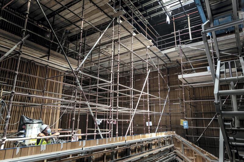 The Polish pavilion at the EXPO 2021 site nears completion. The pavilion has metal birds on the outside and inside that are partially installed along with a special wood panelled interior and exterior on May 2nd, 2021. 
Antonie Robertson / The National.
Reporter: Ramola Talwar for National