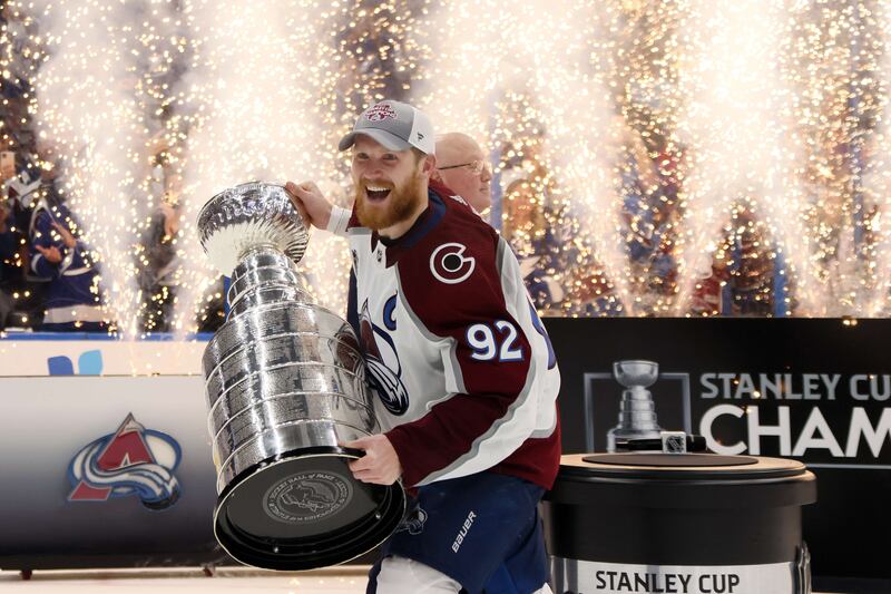 Gabriel Landeskog of the Colorado Avalanche lifts the Stanley Cup. AFP
