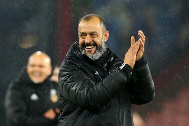 Wolverhampton Wanderers manager Nuno Espirito Santo celebrates after the final whistle of the Premier League match at the Vitality Stadium, Bournemouth. PA Photo. Picture date: Saturday November 23, 2019. See PA story SOCCER Bournemouth. Photo credit should read: Mark Kerton/PA Wire. RESTRICTIONS: EDITORIAL USE ONLY No use with unauthorised audio, video, data, fixture lists, club/league logos or "live" services. Online in-match use limited to 120 images, no video emulation. No use in betting, games or single club/league/player publications.