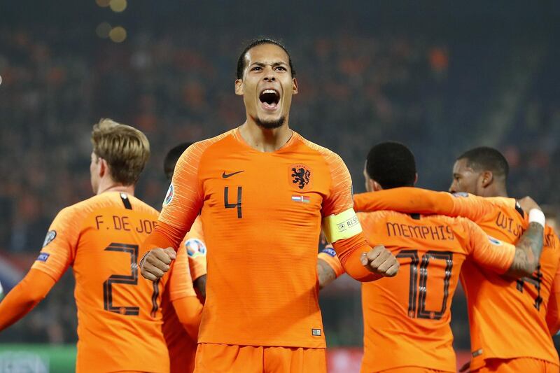 From left: Netherland's Frenkie de Jong, Virgil van Dijk, Memphis Depay, and Georginio Wijnaldum during the UEFA EURO 2020 qualifier group C qualifying match between The Netherlands and Belarus in Rotterdam, The Netherlands. EPA