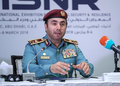 Abu Dhabi, U.A.E., February 14, 2018.  The Higher organizing Committee of the International Exhibition for National Security & Resilience "ISNR Abu Dhabi" press conference for the eighth edition of "ISNR Abu Dhabi 2018".  ---HE Dr. Major General Ahmed Nasser Al Raisi.
Victor Besa / The National
National
Reporter:  Caline Malek