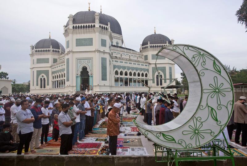 Muslims take part in Eid Al Adha prayers at Al Mashun Grand Mosque in Medan, North Sumatra, Indonesia. AP Photo