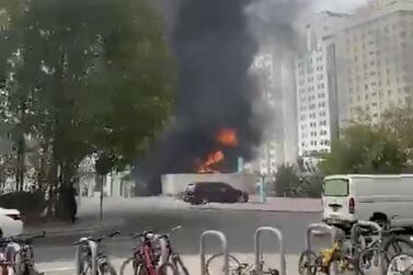 Fire breaks out in a building on Airport Road in Abu Dhabi. Tamanna Wahi / Twitter