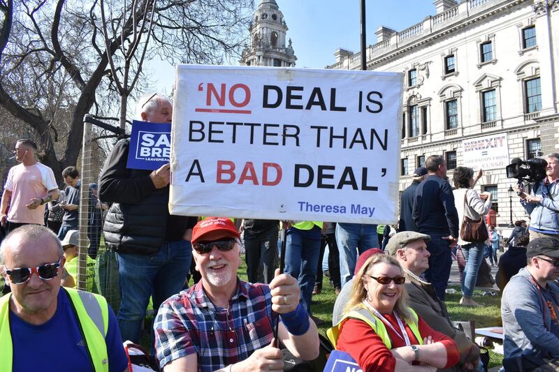 Many of the protesters at the march would rather leave without a withdrawal agreement. Claire Corkery / The National