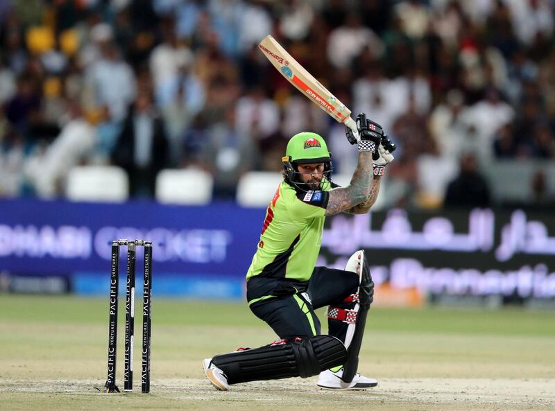 Abu Dhabi, United Arab Emirates - November 24, 2019: Qalanders' Peter Trego bats during the 3rd 4th place playoff game between the Bangla Tigers and the Qalandars in the Abu Dhabi T10 league. Sunday, November 24th, 2017 at Zayed Cricket Stadium, Abu Dhabi. Chris Whiteoak / The National