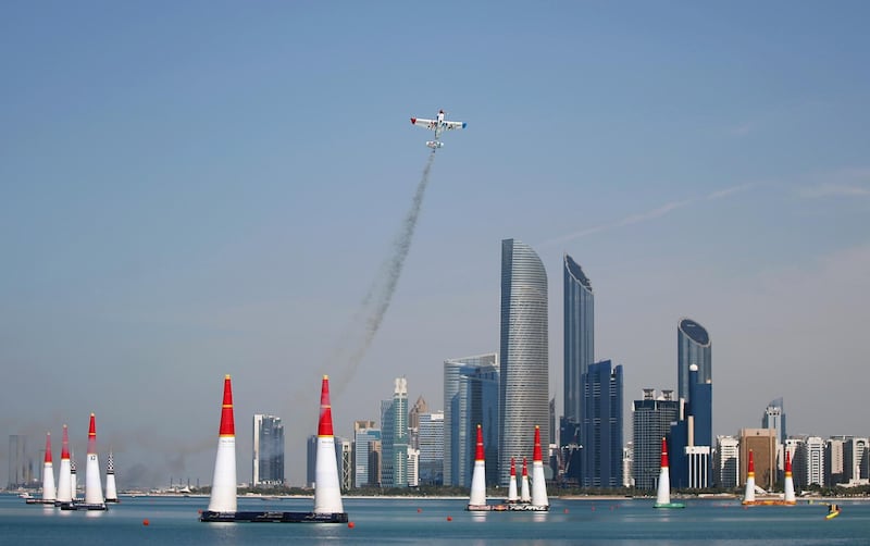 Cristian Bolton flies above the Abu Dhabi skyline. EPA