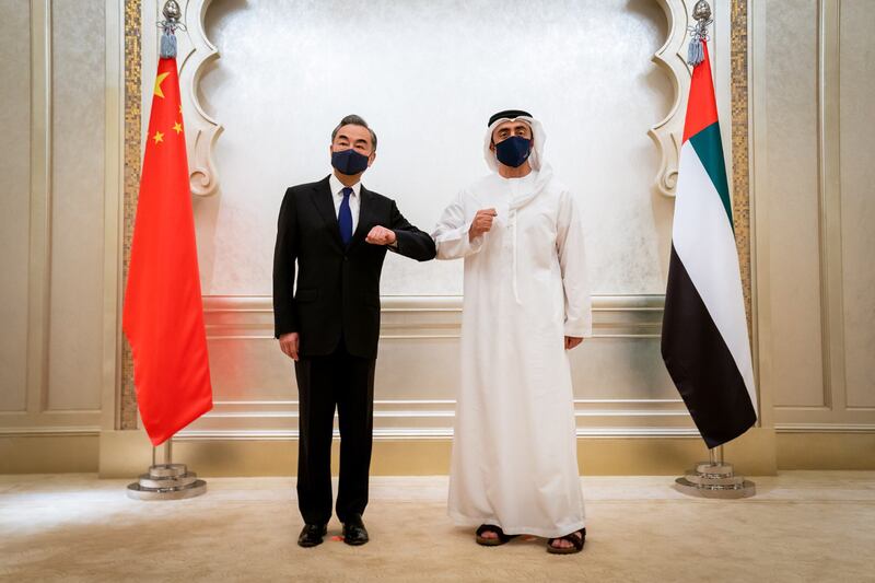 Sheikh Abdullah bin Zayed, Minister of Foreign Affairs and International Co-operation, and China's Foreign Minister Wang Yi launched the first Covid-19 vaccine production line in the UAE on Sunday. All pictures courtesy of Wam