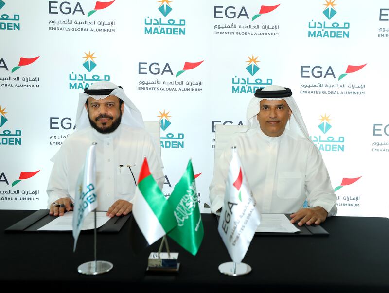 Emirates Global Aluminium and Saudi Arabian Mining Company (Ma’aden) have signed an agreement to extend their exploration of potential collaboration on technology in the aluminium value chain. Photo: Emirates Global Aluminium