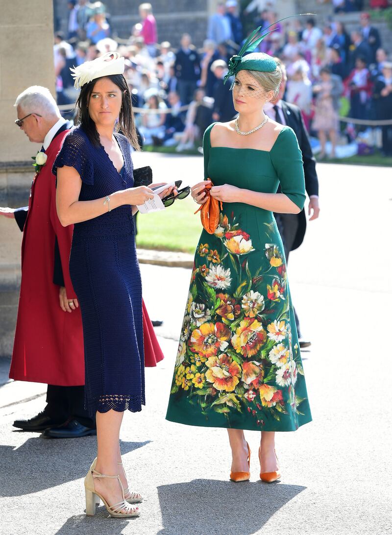 Lady Kitty Spencer arrives at St George's Chapel at Windsor Castle before the wedding of Prince Harry to Meghan Markle on May 19, 2018 in Windsor, England