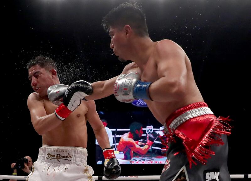 Mikey Garcia lands a punch on Jessie Varga on his way to a unanimous points decision in their WBC Welterweight Diamond Championship fight against Jessie Vargas in Texas on Saturday, Febraury 29. AFP