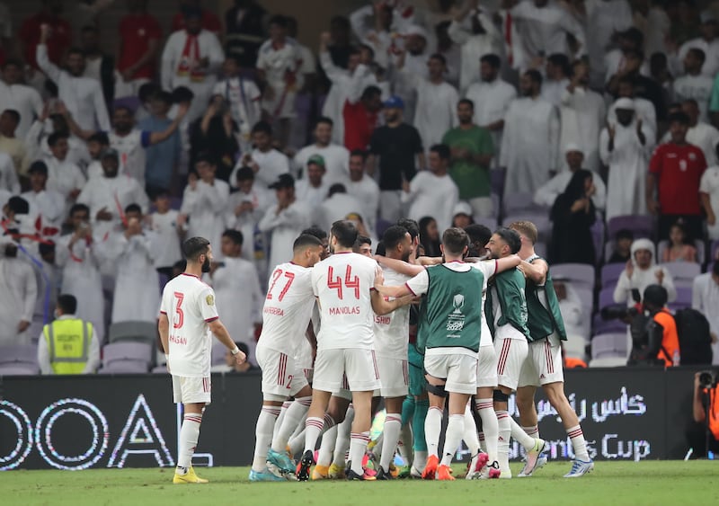 Sharjah players celebrate after Paco Alcacer's a goal in the President's Cup final. EPA