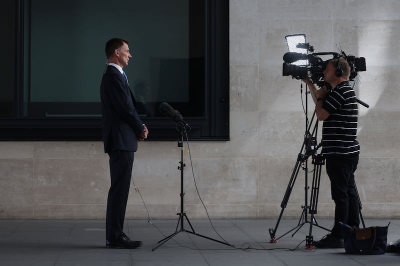 Mr Hunt speaks during an interview outside BBC Broadcasting House in July. At the time he was a contender to replace Prime Minster Boris Johnson as Conservative Party leader. Getty
