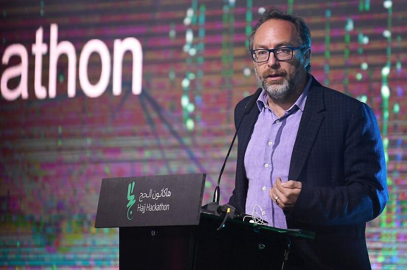 CORRECTION - Co-founder and promoter of the online non-profit encyclopedia Wikipedia Jimmy Wales speaks during a hackathon in Jeddah on July 31, 2018, prior to the start of the annual Hajj pilgrimage in the holy city of Mecca.
More than 3,000 software developers and 18,000 computer and information-technology enthusiasts from more than 100 countries take part in Hajj hackathon in Jeddah until August 3. / AFP PHOTO / Matthieu CLAVEL / “The erroneous mention[s] appearing in the metadata of this photo by "Amer HILABI" instead of "Matthieu CLAVEL" has been modified in AFP systems. Please immediately remove the erroneous mention[s] from all your online services and delete it (them) from your servers. If you have been authorized by AFP to distribute it (them) to third parties, please ensure that the same actions are carried out by them. Failure to promptly comply with these instructions will entail liability on your part for any continued or post notification usage. Therefore we thank you very much for all your attention and prompt action. We are sorry for the inconvenience this notification may cause and remain at your disposal for any further information you may require.”