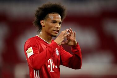 MUNICH, GERMANY - SEPTEMBER 18: Leroy Sane of Bayern Munich celebrates scoring the 7th goal during the Bundesliga match between FC Bayern Muenchen and FC Schalke 04 at Allianz Arena on September 18, 2020 in Munich, Germany. (Photo by Alexander Hassenstein/Bongarts/Getty Images)