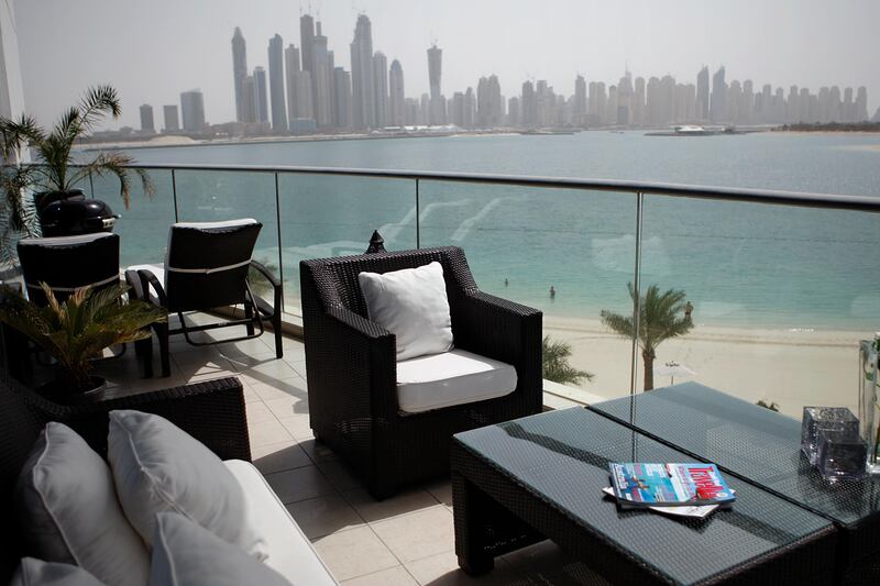 United Arab Emirates - Dubai - February 27, 2011.

HOUSE & HOME
PROPERTY REVIEW: This is the balcony of a 3-bedroom property built in 2010 for sale in the Adriatic Building of the Oceana community in the Palm Jumeirah of Dubai on Sunday, February 27, 2011. Amy Leang/The National