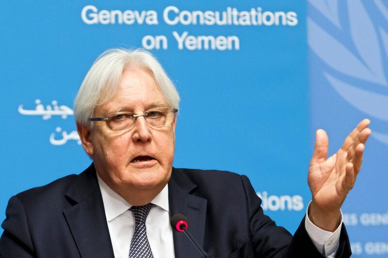 epa06998885 Martin Griffiths, UN Special Envoy for Yemen, gives a press conference on the eve of the Geneva Consultations on Yemen at the European headquarters of the United Nations in Geneva, Switzerland, 05 September 2018. Delegates for the Houthi rebel movement said they were stuck in Yemen's capital Sana'a and hindered to leave the country for Geneva.  EPA/SALVATORE DI NOLFI