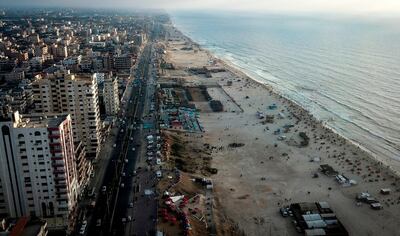 An aerial view taken on July 24, 2020, shows a general view of Gaza City. / AFP / MAHMUD HAMS
