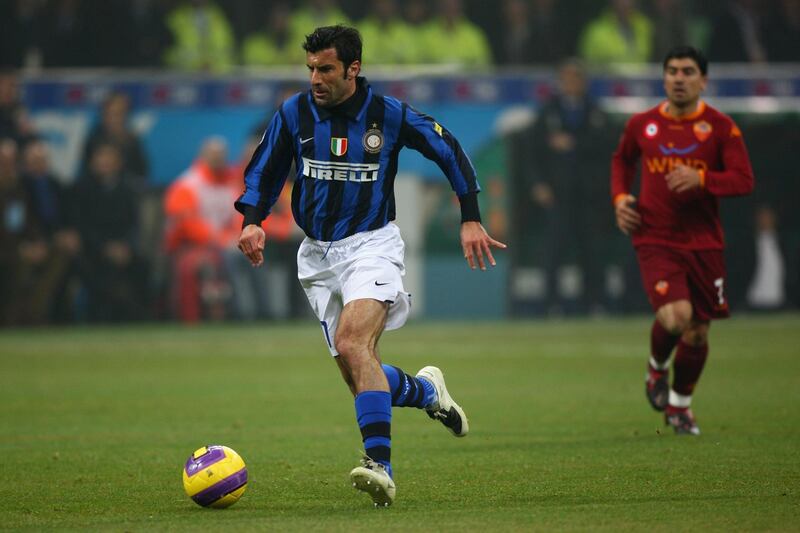 MILAN, ITALY - FEBRUARY 27:  Luis Figo of Inter Milan during the Serie A match between Inter Milan and Roma at the San Siro stadium on February 27, 2008 in Milan,Italy.  (Photo by Michael Steele/Getty Images)