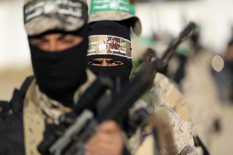 Palestinian militants of the Hamas movement take part in a rally in Gaza city. Mohammed Abed / AFP / November 25, 2016