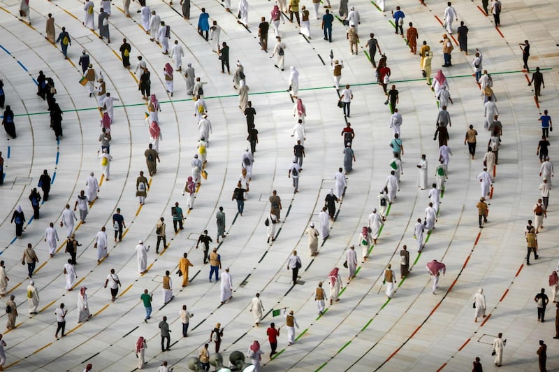 Pilgrims circumambulate around the Kaaba at the centre of the Grand Mosque in the holy city of Makkah. AFP