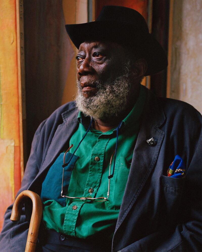 Frank Bowling in his London Studio, 2017. Copyright James Proctor