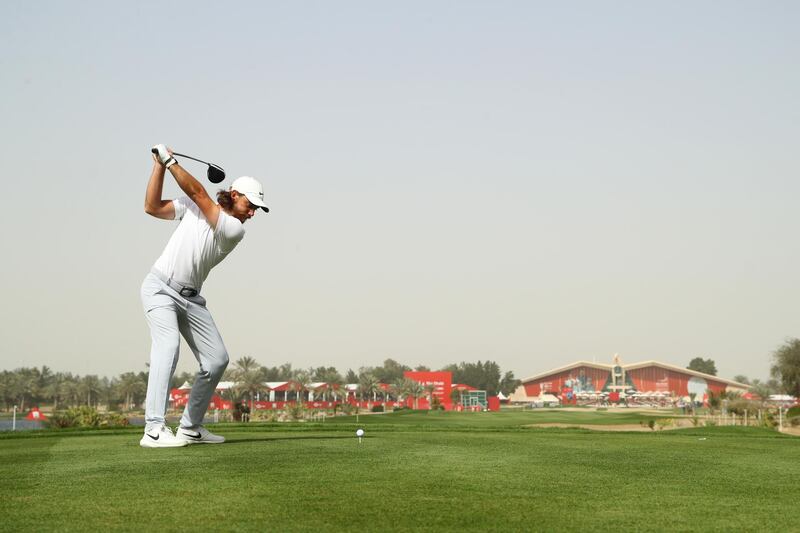 Tommy Fleetwood tees off on the 9th hole during Day Three of the Abu Dhabi HSBC Championship. Getty Images