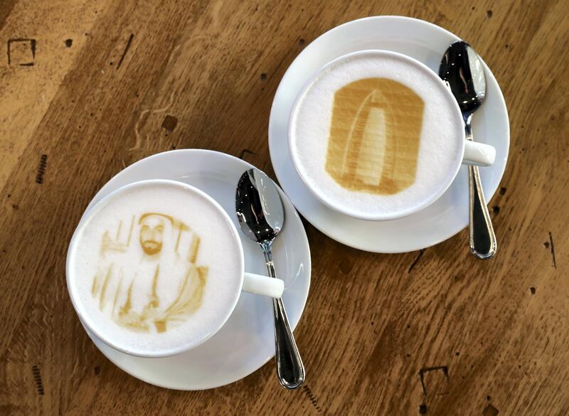 Dubai, United Arab Emirates - February 8th, 2018: Costa Coffee printing of Burj Al Arab and Sheikh Zayed. Thursday, February 8th, 2018. Al Wasl Road, Dubai. Chris Whiteoak / The National