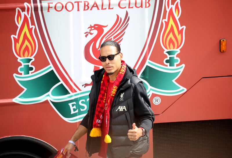 Liverpool's Virgil van Dijk at the trophy parade. Reuters